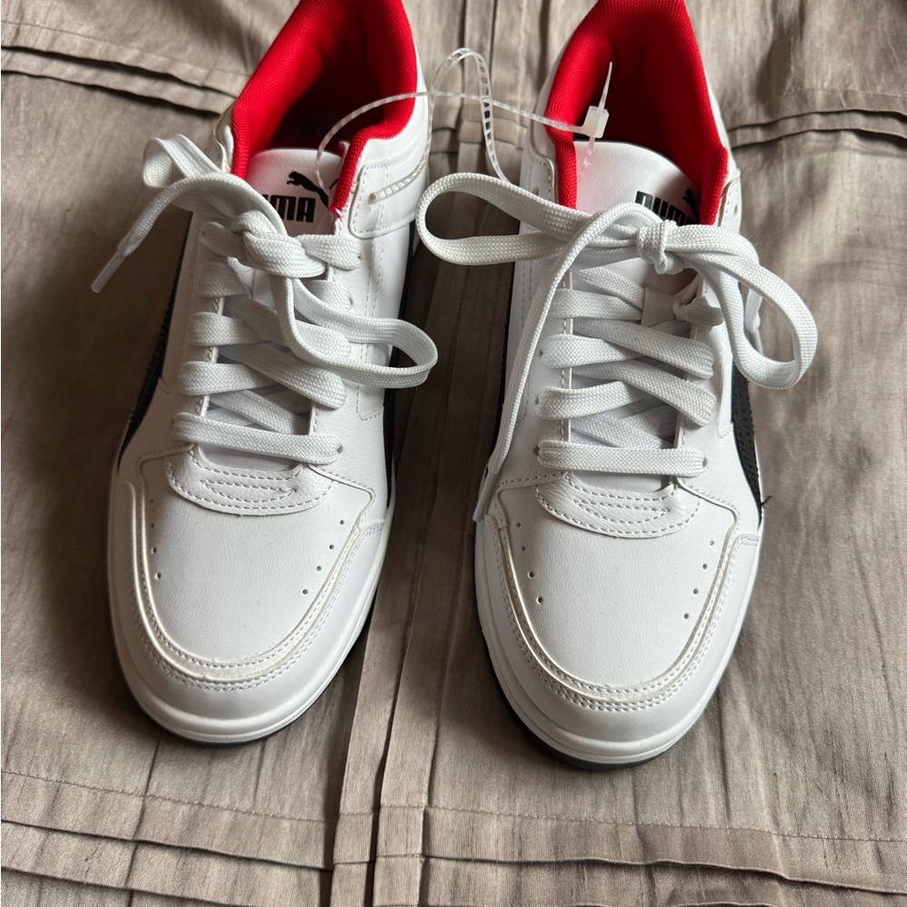 Puma Men's White and Black Sneakers with Red Accents